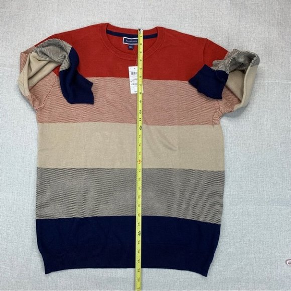 Club Room Mens Striped Lightweight Sweater Orange Combo L - Picture 7 of 9